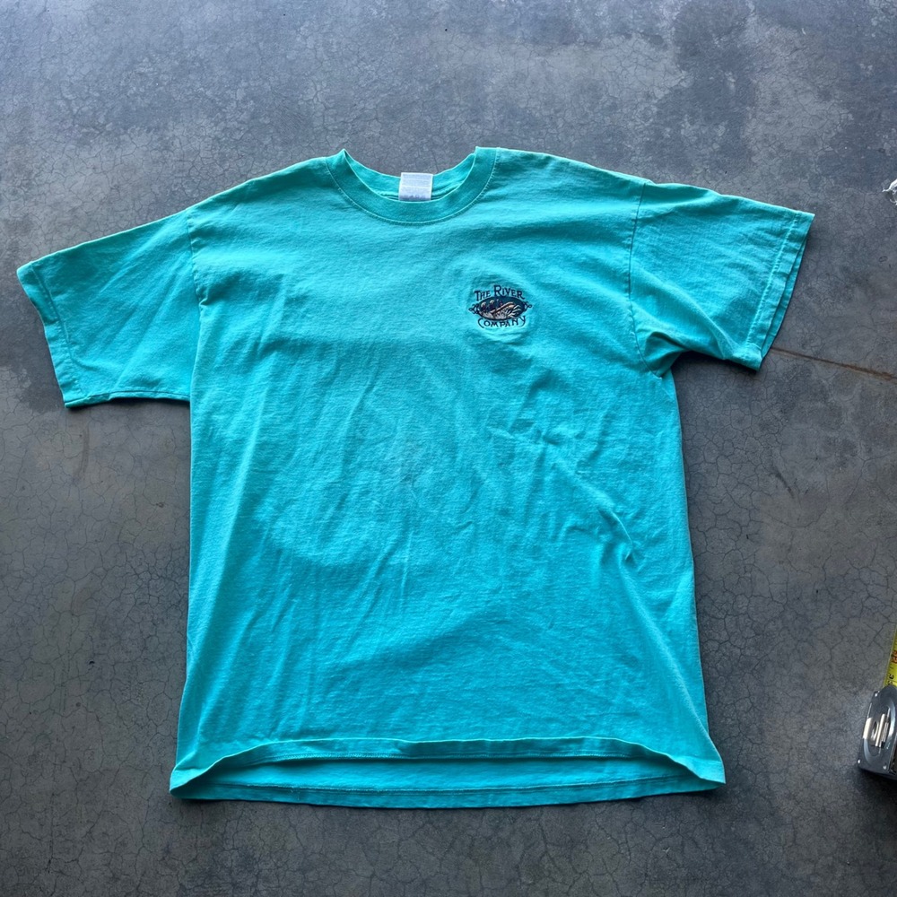 Vintage Gildan Ultra Cotton The River Company T-Shirt XL Teal Made in Canada